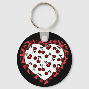 RAB cherries Leopard Print Heart Rockabilly Key Ring