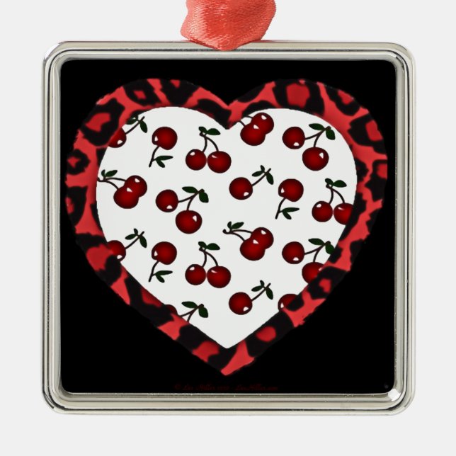 RAB cherries Leopard Print Heart Rockabilly Metal Ornament (Front)