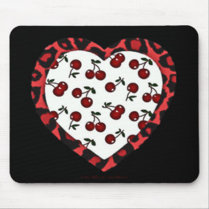 RAB cherries Leopard Print Heart Rockabilly Mouse Pad