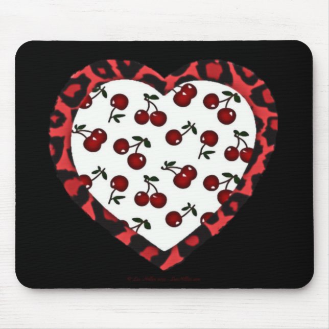 RAB cherries Leopard Print Heart Rockabilly Mouse Pad (Front)