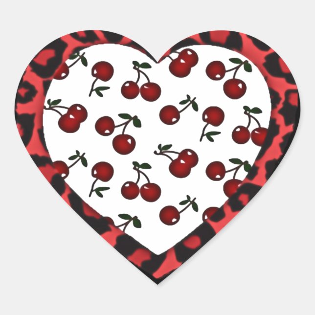 RAB cherries Leopard Print Heart Rockabilly Sticker (Front)