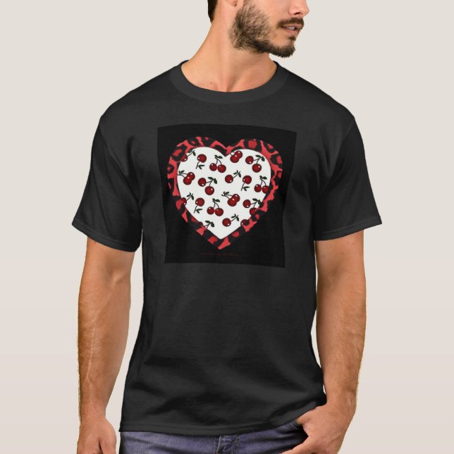 RAB cherries Leopard Print Heart Rockabilly T-Shirt (Front)