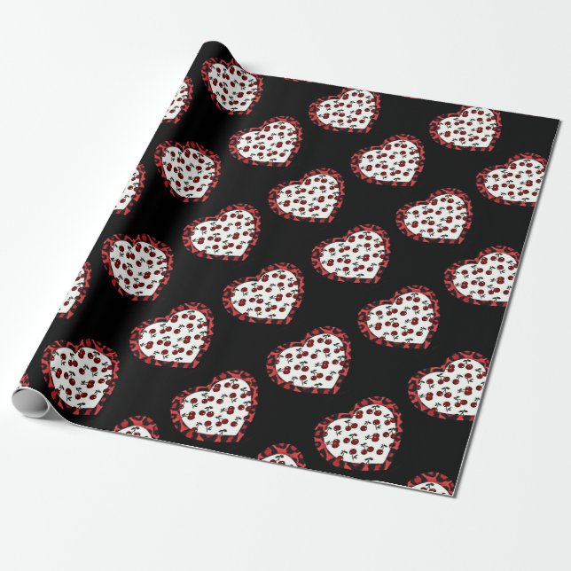 RAB cherries Leopard Print Heart Rockabilly Wrapping Paper (Unrolled)