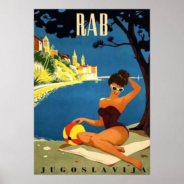 Rab, isle, Yugoslavia, bikini woman on the beach Poster (Front)