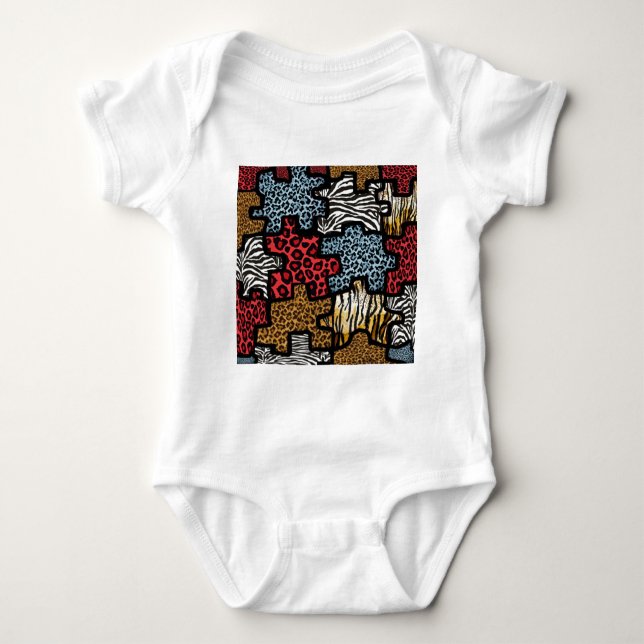 RAB Rockabilly Animal Print Puzzle Baby Bodysuit (Front)