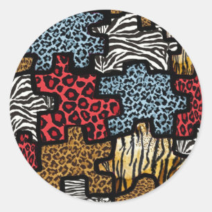 RAB Rockabilly Animal Print Puzzle Classic Round Sticker