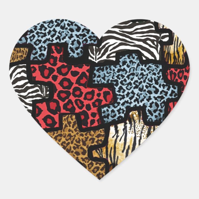 RAB Rockabilly Animal Print Puzzle Heart Sticker (Front)