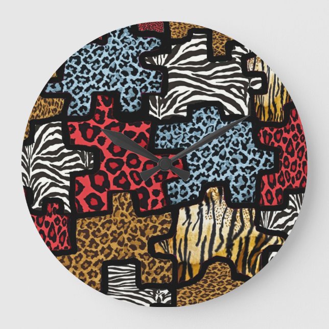 RAB Rockabilly Animal Print Puzzle Large Clock (Front)