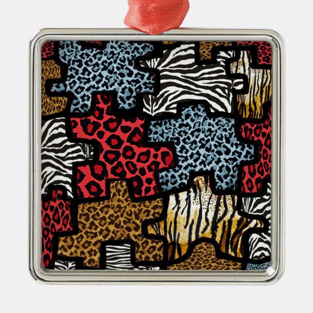 RAB Rockabilly Animal Print Puzzle Metal Ornament (Front)