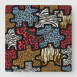 RAB Rockabilly Animal Print Puzzle Square Wall Clock