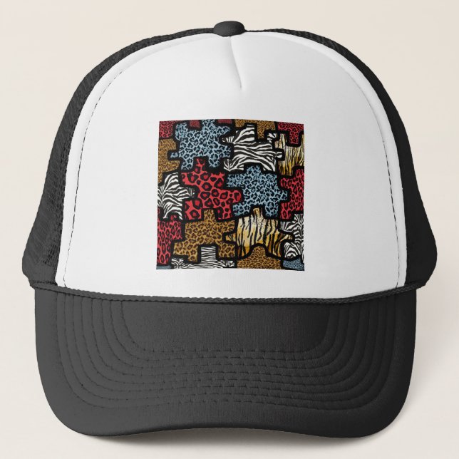 RAB Rockabilly Animal Print Puzzle Trucker Hat (Front)