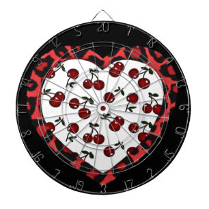 RAB Rockabilly Cherries Leopard Print Heart Dartboard
