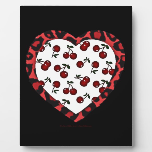 RAB Rockabilly Cherries Leopard Print Heart Plaque (Front)