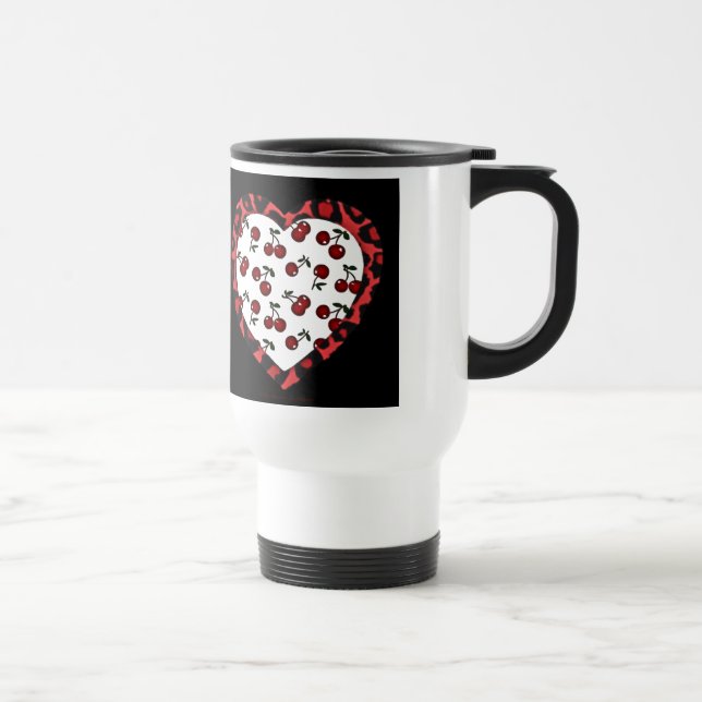 RAB Rockabilly Cherries Leopard Print Heart Travel Mug (Right)