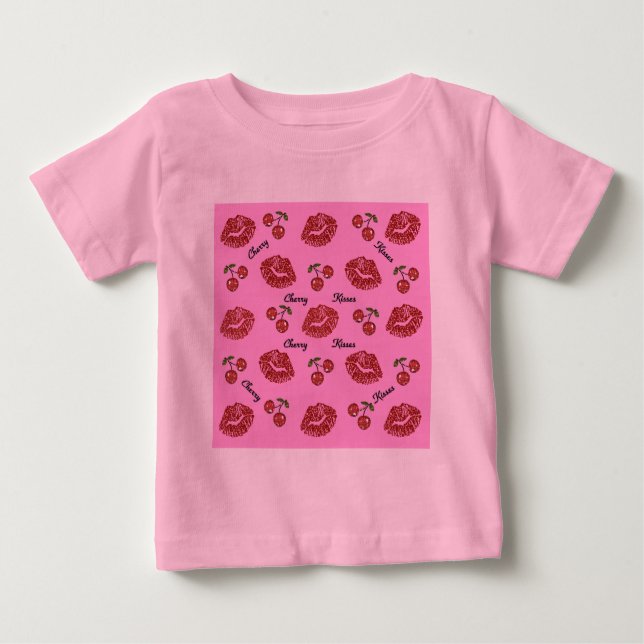 RAB Rockabilly Cherry Kisses on Pink Baby T-Shirt (Front)
