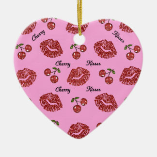 RAB Rockabilly Cherry Kisses on Pink Ceramic Ornament
