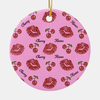 RAB Rockabilly Cherry Kisses on Pink Ceramic Ornament