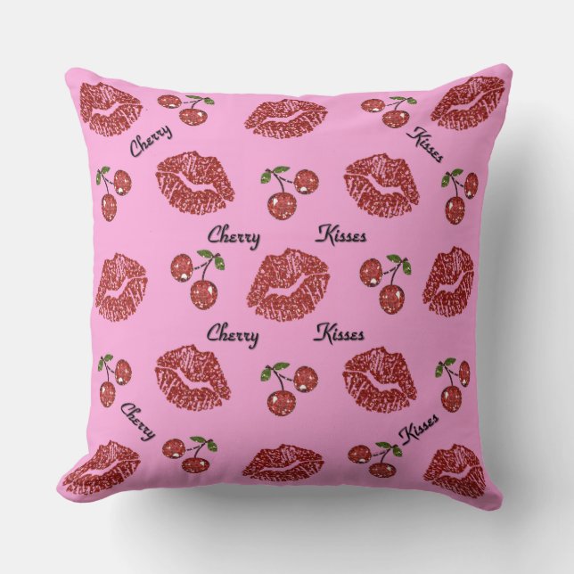RAB Rockabilly Cherry Kisses on Pink Cushion (Front)