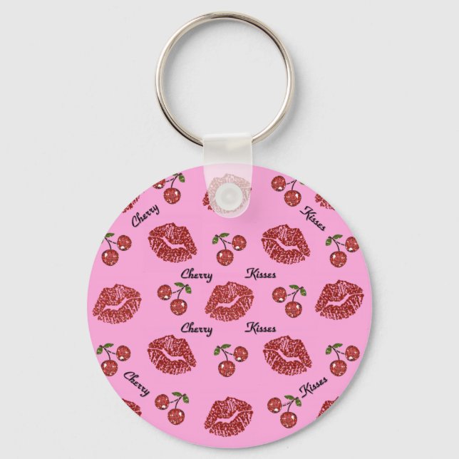 RAB Rockabilly Cherry Kisses on Pink Key Ring (Front)