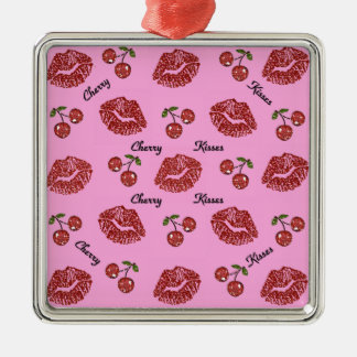 RAB Rockabilly Cherry Kisses on Pink Metal Ornament