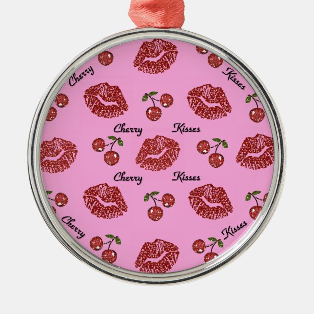 RAB Rockabilly Cherry Kisses on Pink Metal Tree Decoration (Front)