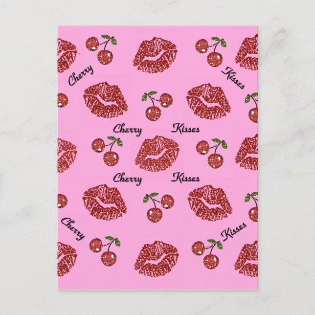 RAB Rockabilly Cherry Kisses on Pink Postcard (Front)