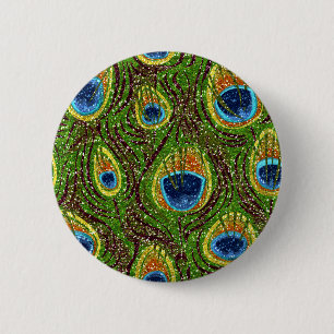 RAB Rockabilly Colourful Peacock Feathers Print 6 Cm Round Badge