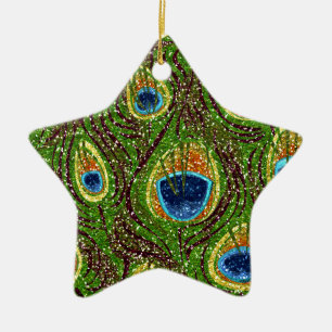 RAB Rockabilly Colourful Peacock Feathers Print Ceramic Ornament