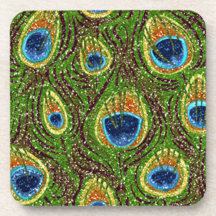 RAB Rockabilly Colourful Peacock Feathers Print Coaster