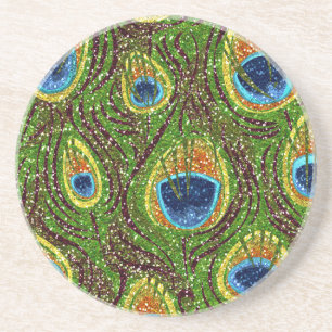RAB Rockabilly Colourful Peacock Feathers Print Coaster