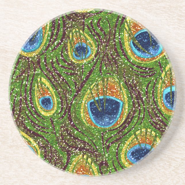 RAB Rockabilly Colourful Peacock Feathers Print Coaster (Front)