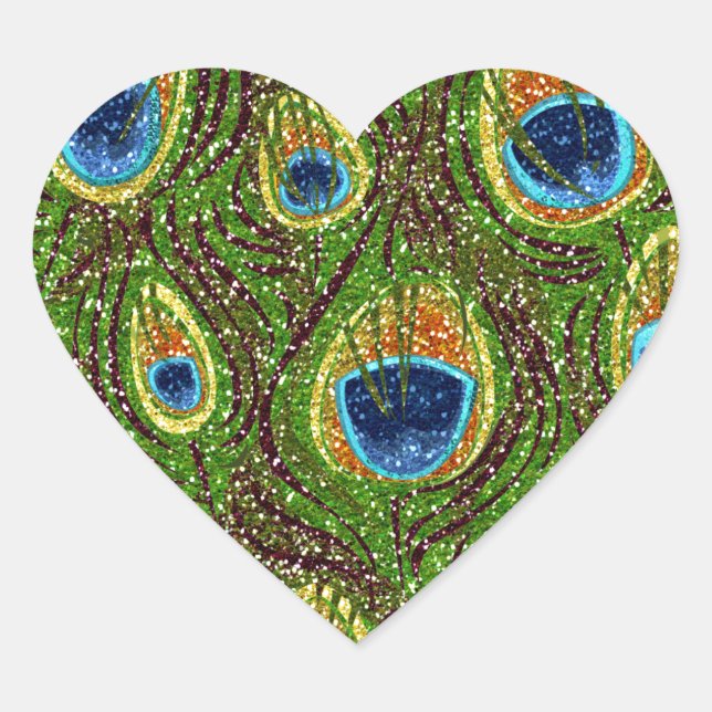 RAB Rockabilly Colourful Peacock Feathers Print Heart Sticker (Front)