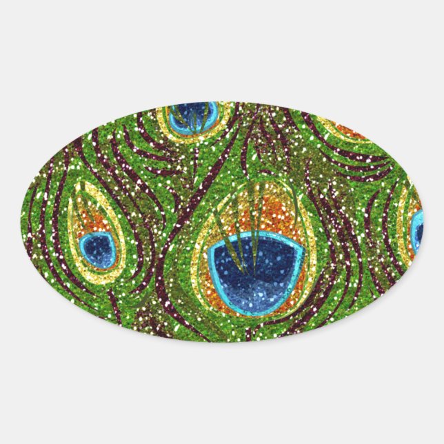 RAB Rockabilly Colourful Peacock Feathers Print Oval Sticker (Front)