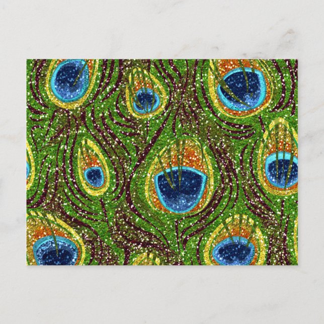 RAB Rockabilly Colourful Peacock Feathers Print Postcard (Front)