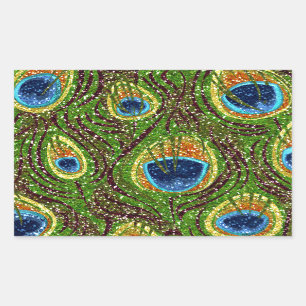 RAB Rockabilly Colourful Peacock Feathers Print Rectangular Sticker