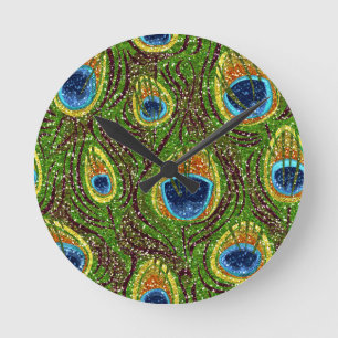 RAB Rockabilly Colourful Peacock Feathers Print Round Clock