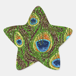 RAB Rockabilly Colourful Peacock Feathers Print Star Sticker