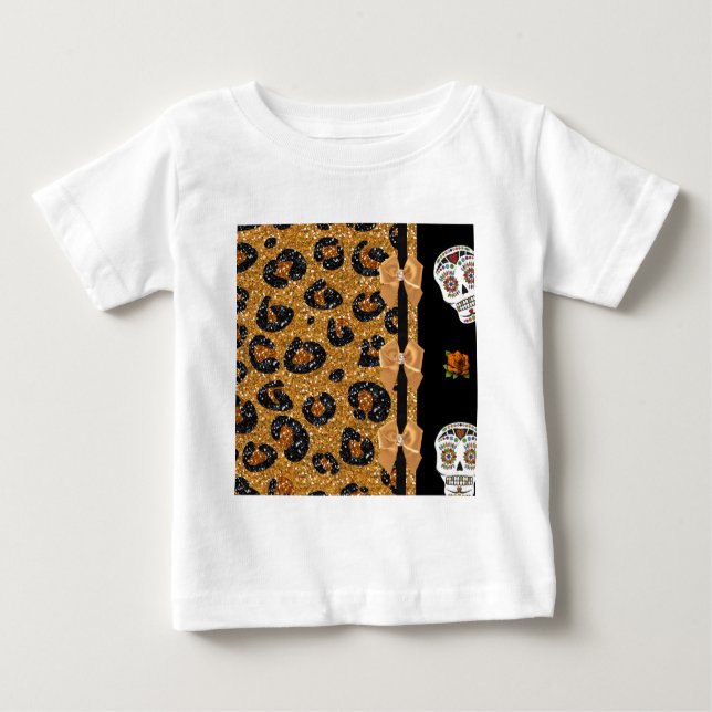 RAB Rockabilly Gold Leopard Print Sugar Skulls Baby T-Shirt (Front)