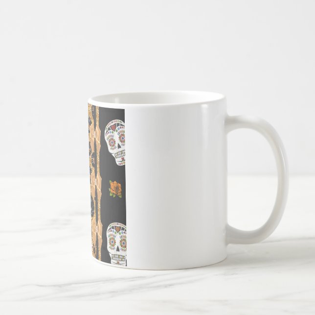 RAB Rockabilly Gold Leopard Print Sugar Skulls Coffee Mug (Right)