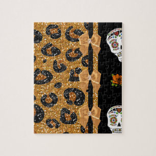 RAB Rockabilly Gold Leopard Print Sugar Skulls Jigsaw Puzzle