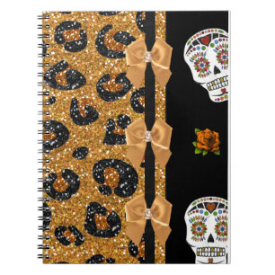 RAB Rockabilly Gold Leopard Print Sugar Skulls Notebook