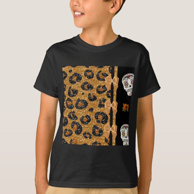RAB Rockabilly Gold Leopard Print Sugar Skulls T-Shirt (Front)