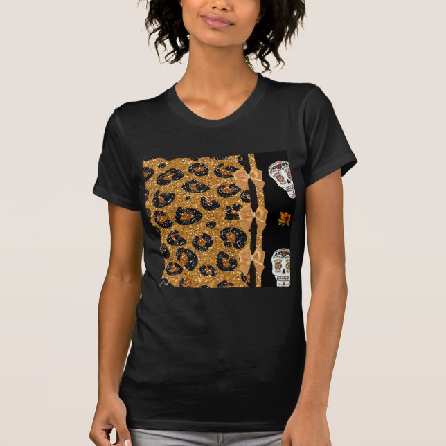 RAB Rockabilly Gold Leopard Print Sugar Skulls T-Shirt (Front)