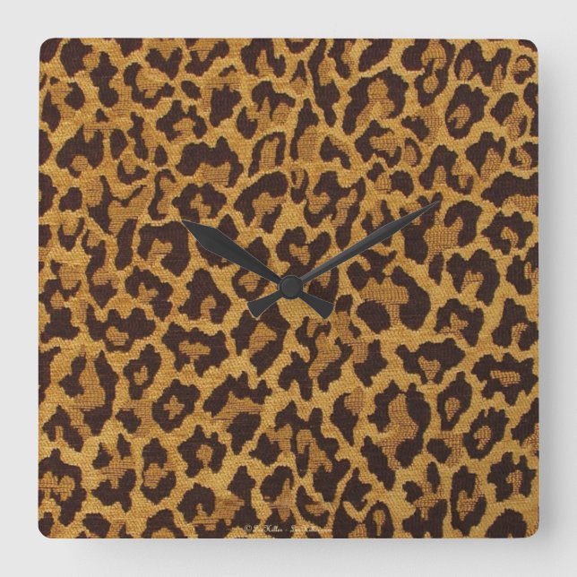 RAB Rockabilly Leopard Print Brown Gold Square Wall Clock (Front)