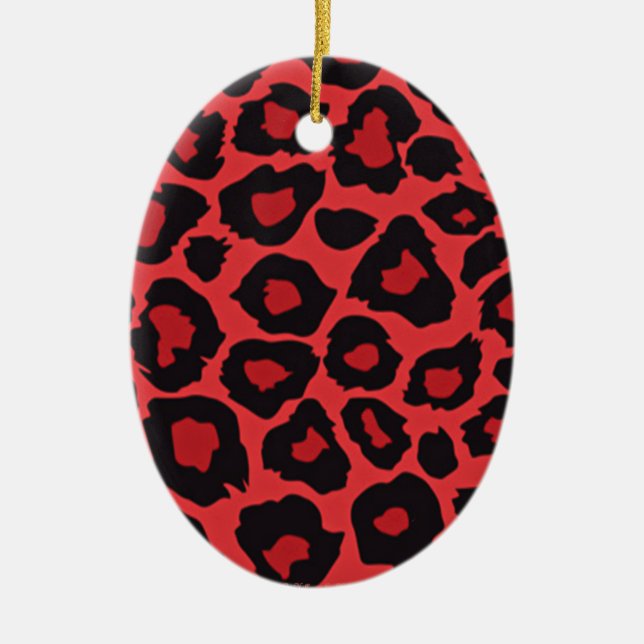 RAB Rockabilly Leopard Print Red Black Ceramic Ornament (Front)