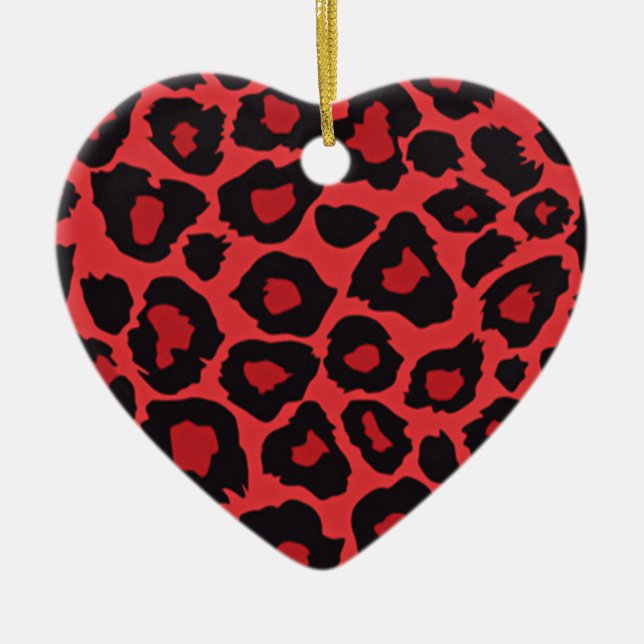 RAB Rockabilly Leopard Print Red Black Ceramic Tree Decoration (Front)
