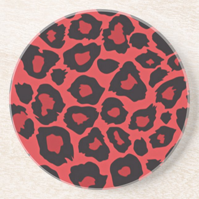 RAB Rockabilly Leopard Print Red Black Coaster (Front)