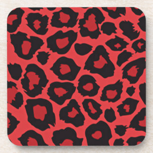 RAB Rockabilly Leopard Print Red Black Coaster