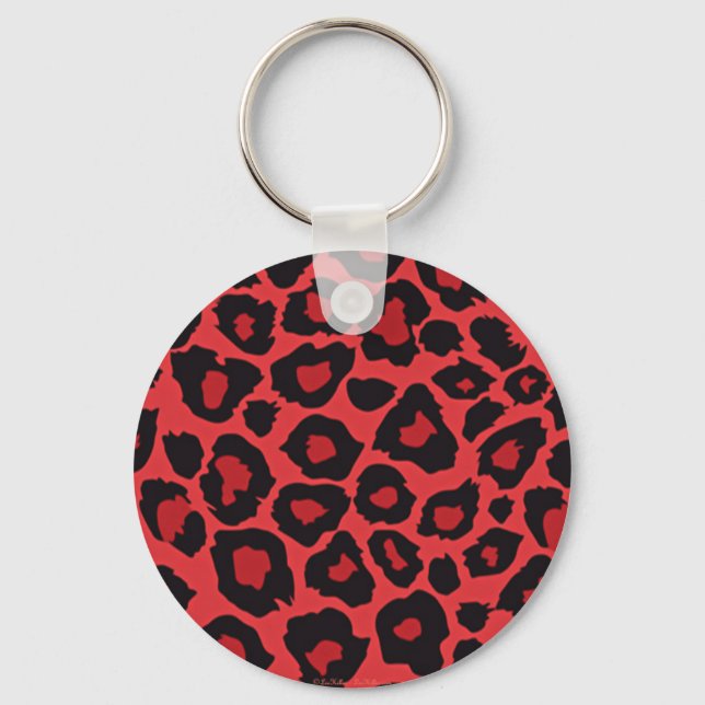 RAB Rockabilly Leopard Print Red Black Key Ring (Front)
