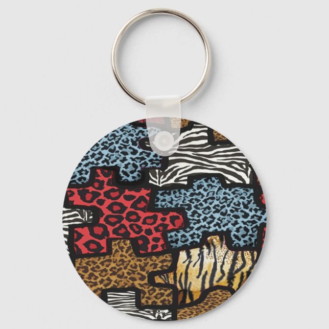 RAB Rockabilly Leopard Zebra Puzzle Print Gifts Key Ring (Front)